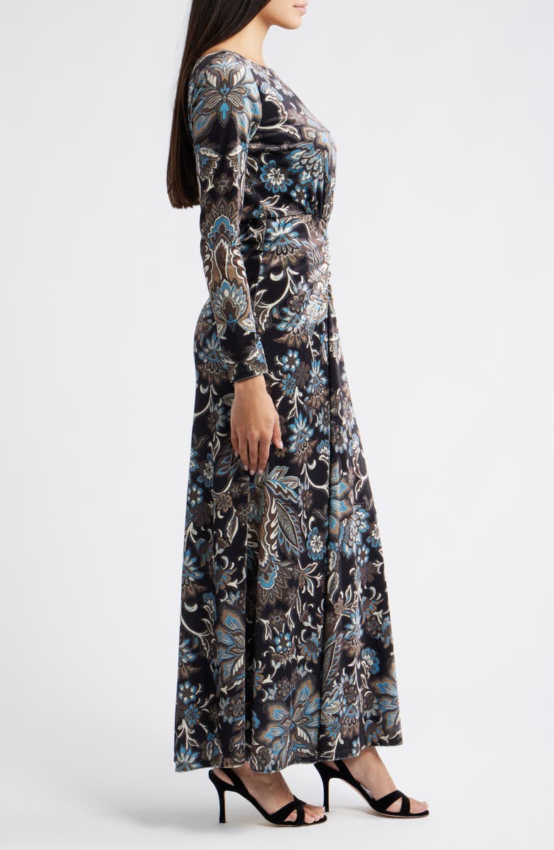 Julia Jordan Paisley Floral Long Sleeve Gown, Alternate, color, Black Multi