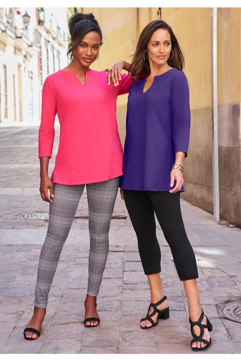 Stretch Cotton Notch Neck Tunic, Alternate, color, MIDNIGHT VIOLET