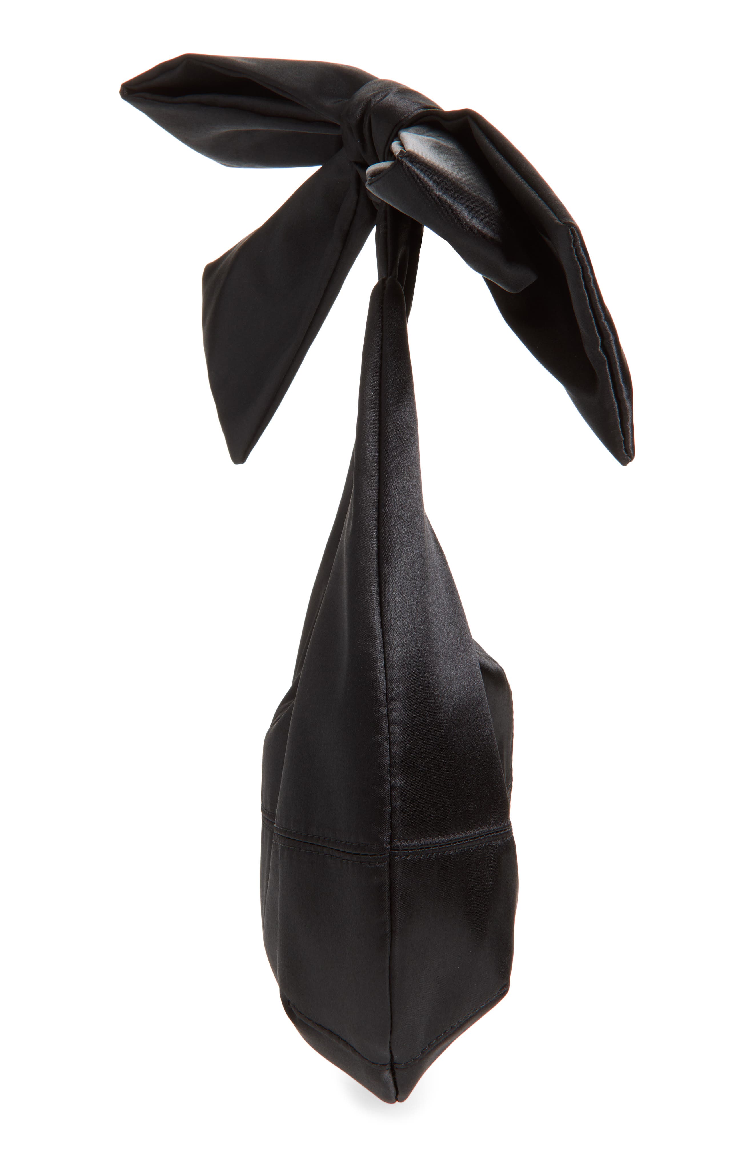 Roo Bow Satin Hobo Bag, Alternate, color, BLACK