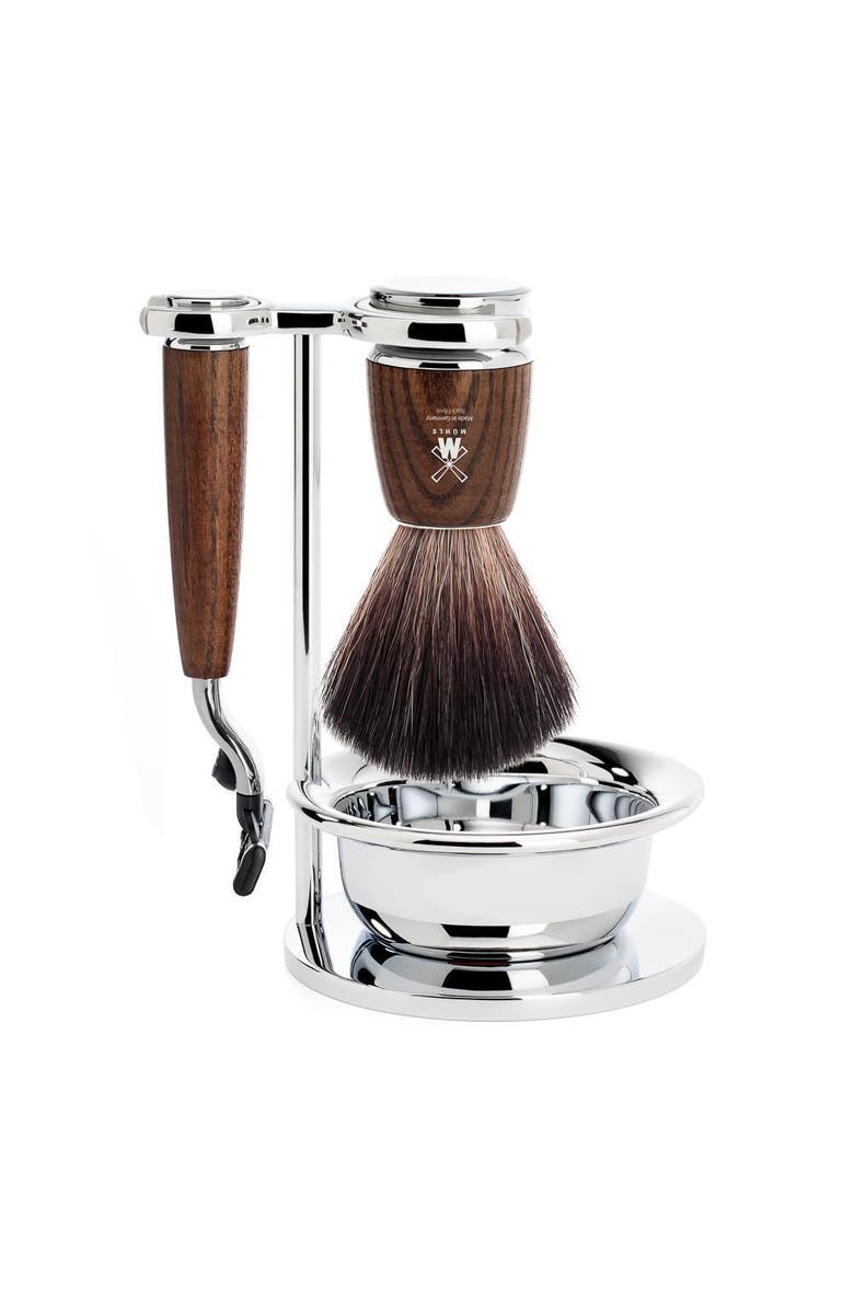 MÜHLE Rytmo Steamed Ash 4-Piece Black Fiber & Mach-3 Shaving Set, Main, color, Steamed Ash