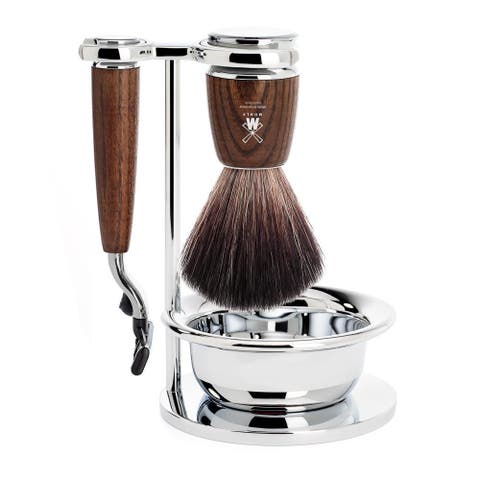 Rytmo Steamed Ash 4-Piece Black Fiber & Mach-3 Shaving Set