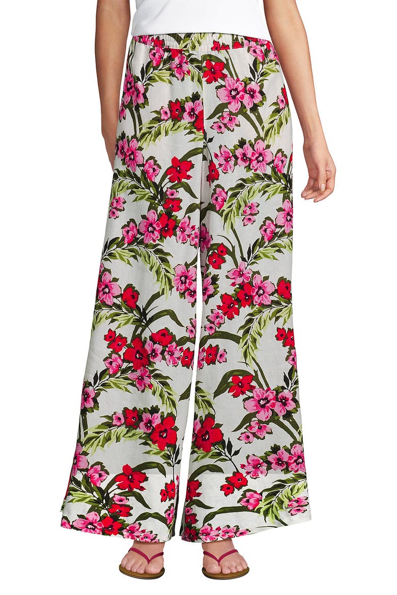 Tall Linen High Rise Palazzo Pants - Set Bottom, Main, color, Ivory/Pink Multi Floral Tropic