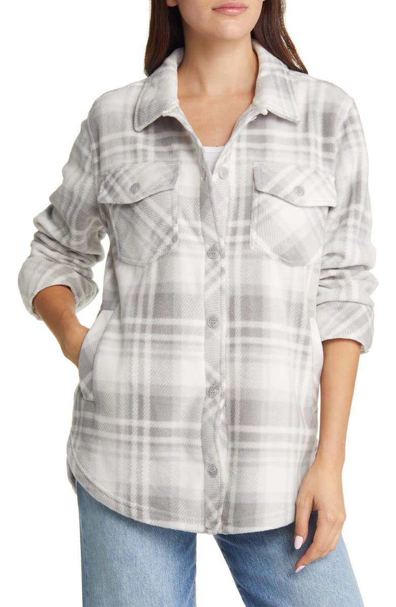 Thread & Supply Plaid Polar Fleece Shacket, Alternate, color, Light Grey White Plaid