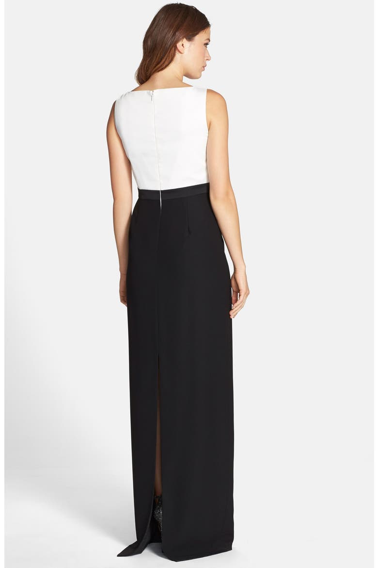 Embellished Colorblock Crepe Gown with Bolero, Alternate, color, BLACK/ IVORY
