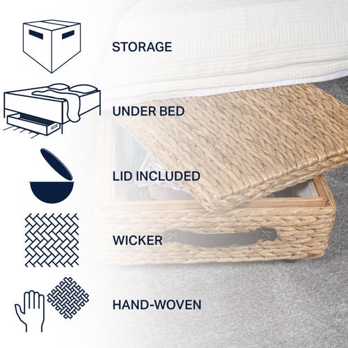 Happimess Chett Minimalist Hand-woven Hyacinth/wood Underbed Storage Bin With Wheels And Handles In Natural