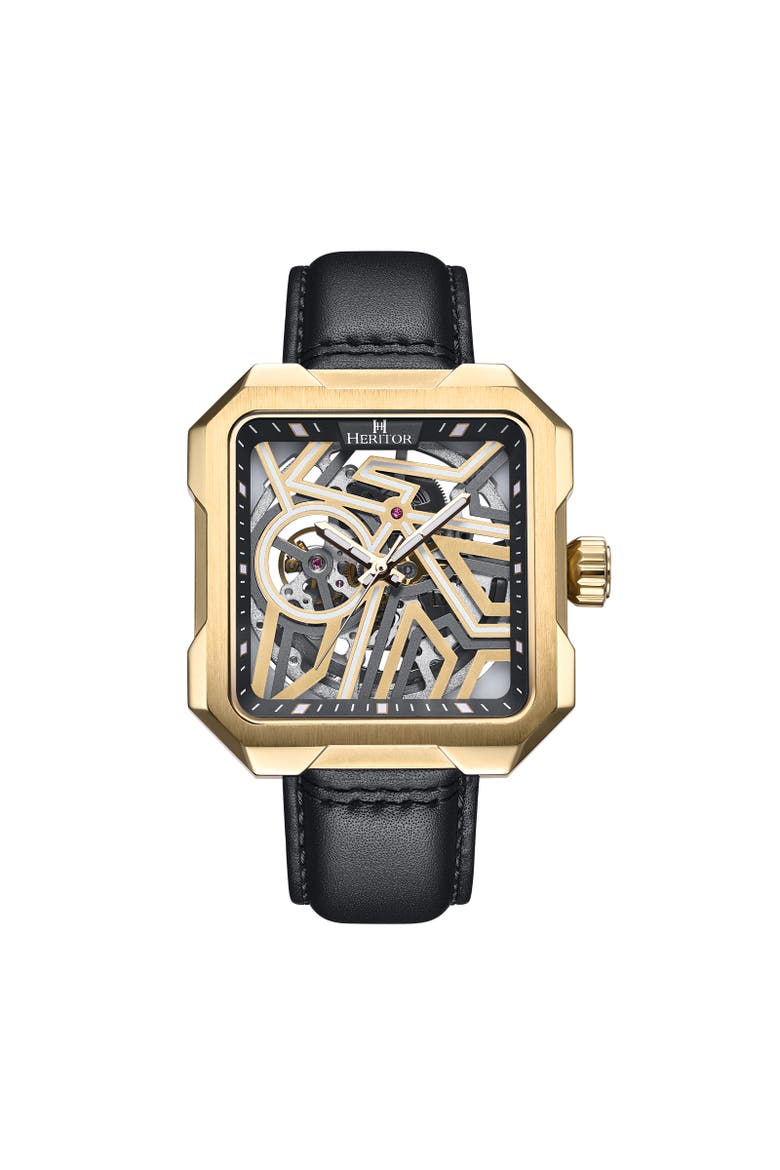 Campbell Leather-Band Skeleton Watch, Main, color, Gold