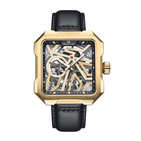Campbell Leather-Band Skeleton Watch