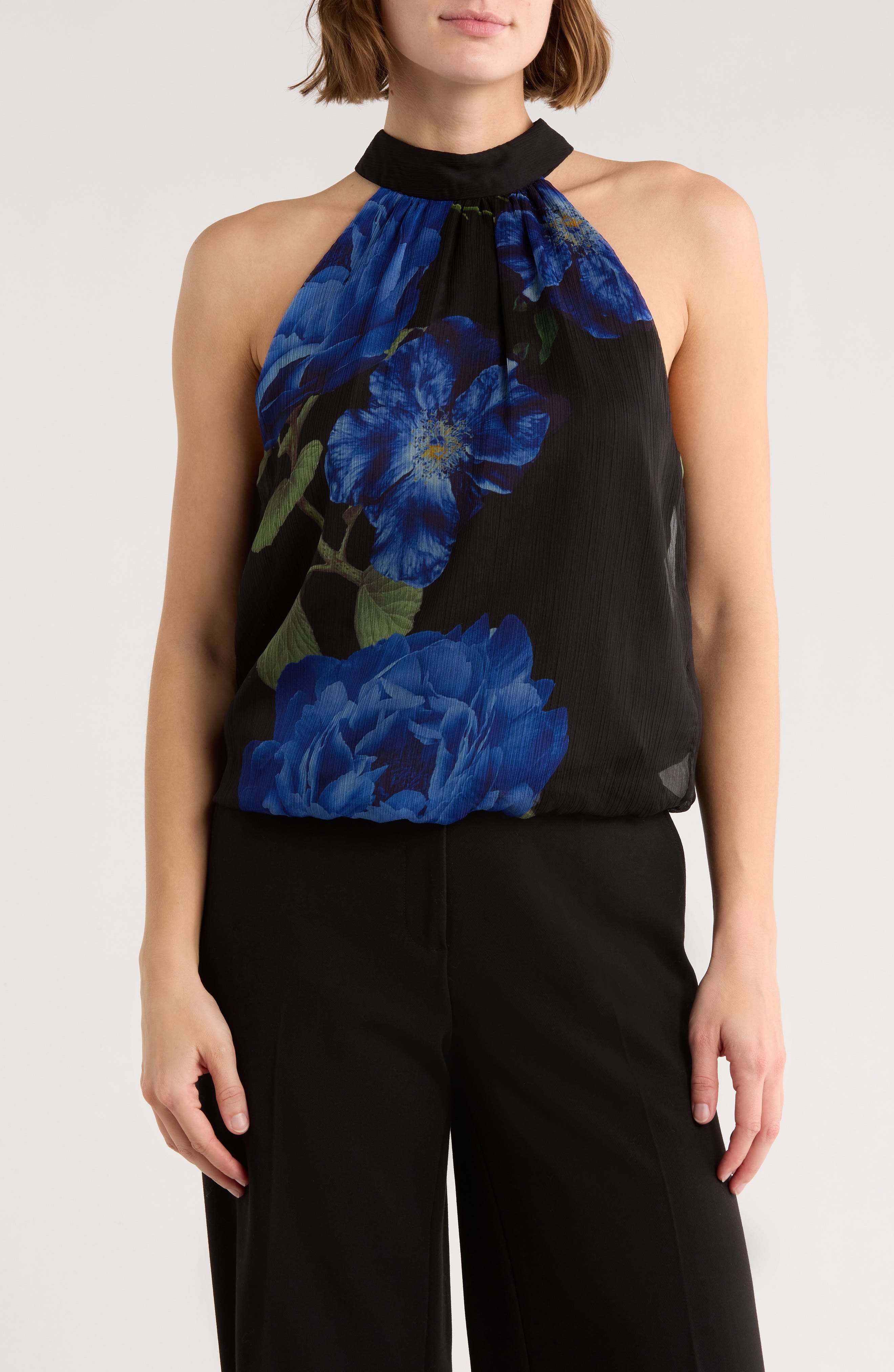 Alice + Olivia Maris Floral Gathered Halter Neck Top
