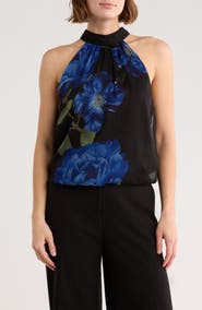 Alice + Olivia Maris Floral Gathered Halter Neck Top
