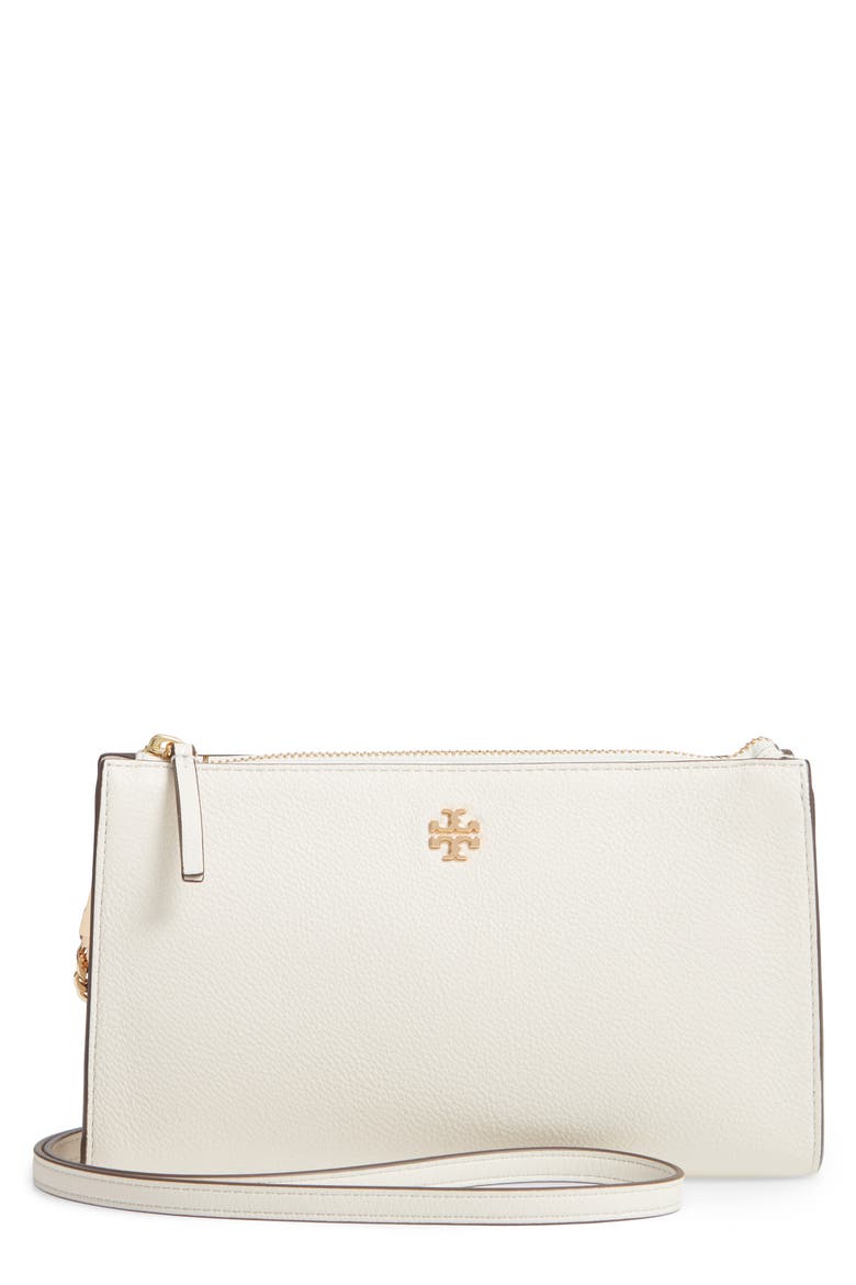 Pebbled Leather Top Zip Crossbody Bag, Main, color, NEW IVORY