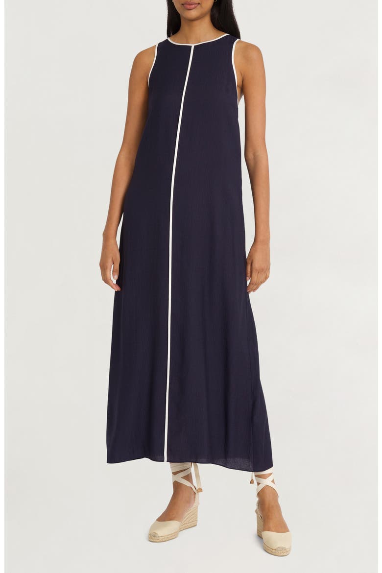 Contrast Piping Maxi Dress, Main, color, NAVY BLAZER