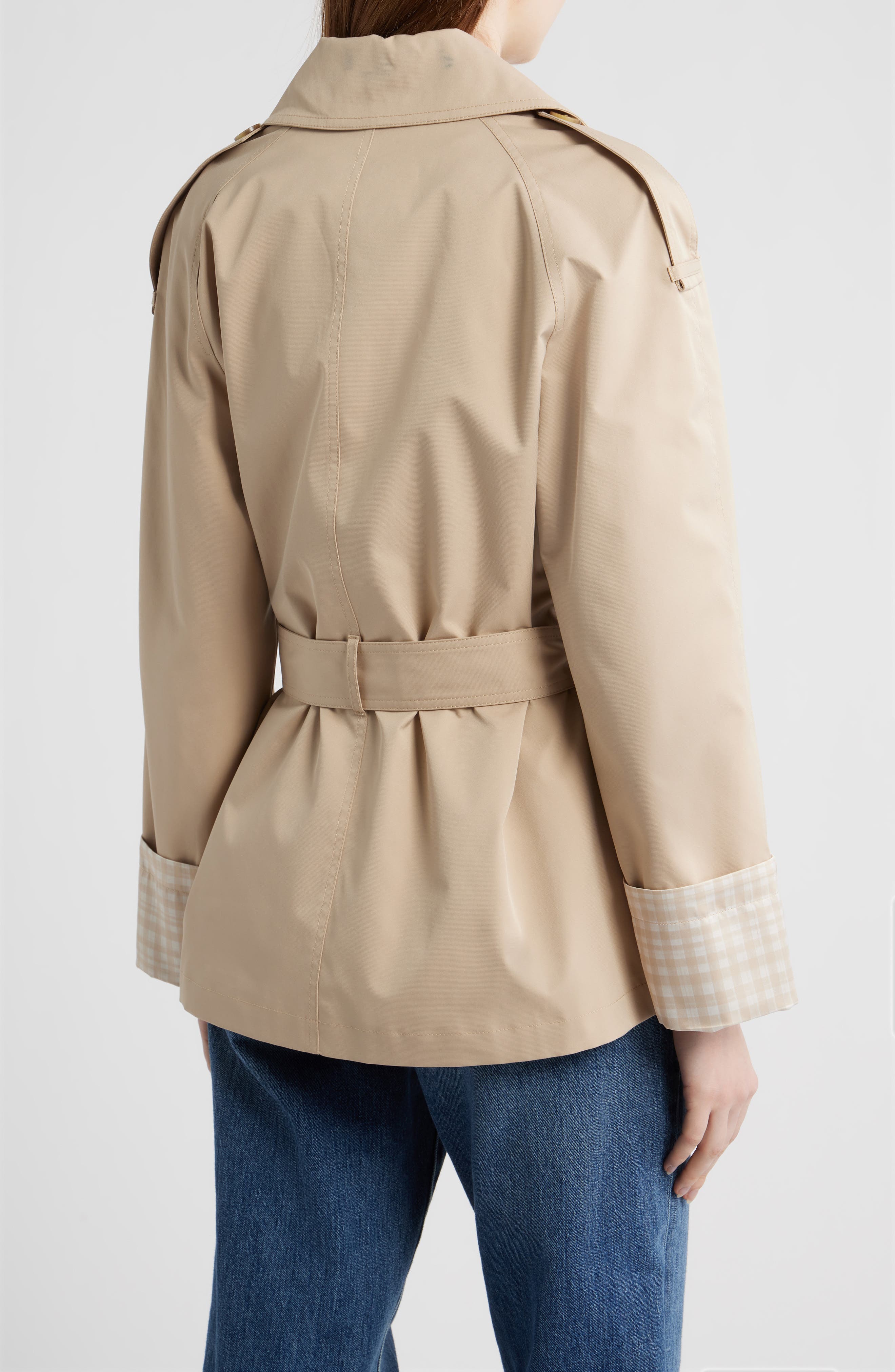 Water Resistant Gingham Cuff Double Breasted Trench Coat - image 4
