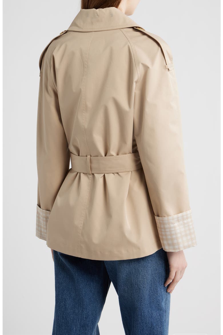 Water Resistant Gingham Cuff Double Breasted Trench Coat, Alternate, color, PUTTY