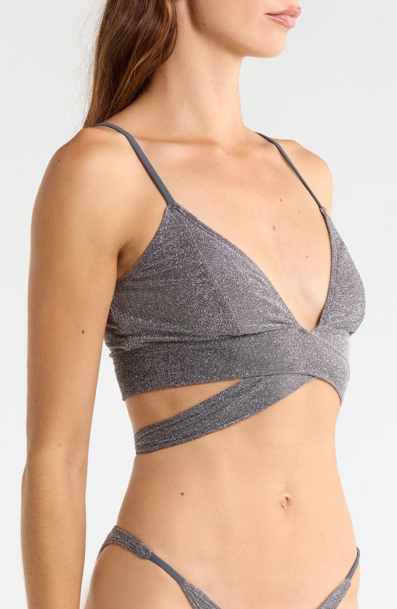 free-est by Free People Sydney Metallic Tie Front Bikini Top, Alternate, color, Pavement
