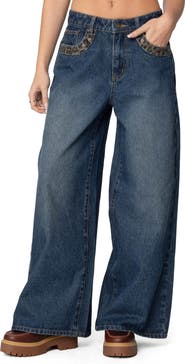 EDIKTED Gwen Leopard Detail Wide Leg