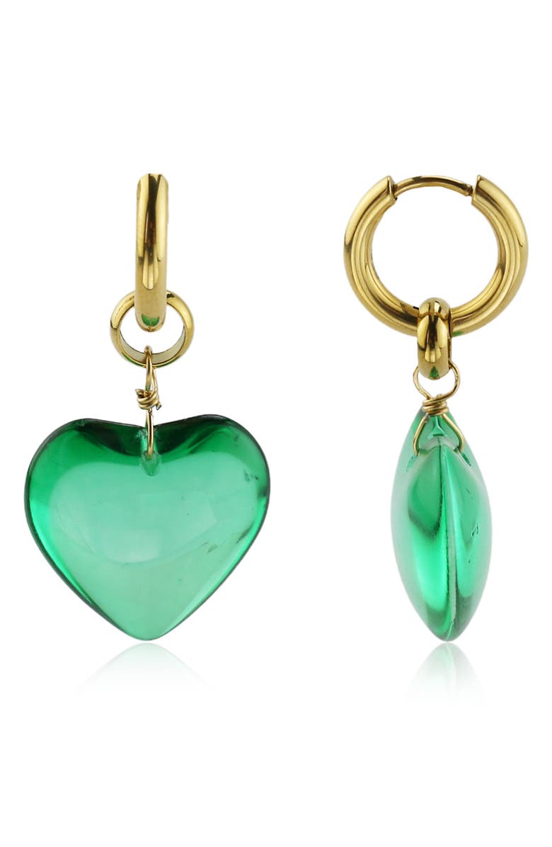 REBL Gender Inclusive Heart Huggie Hoop Earrings, Main, color, Green