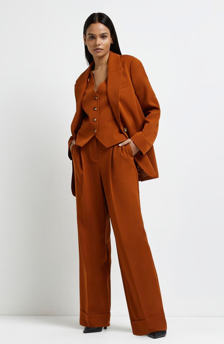 River Island Women's Pleat Front Wide Leg Trousers, Alternate, color, 