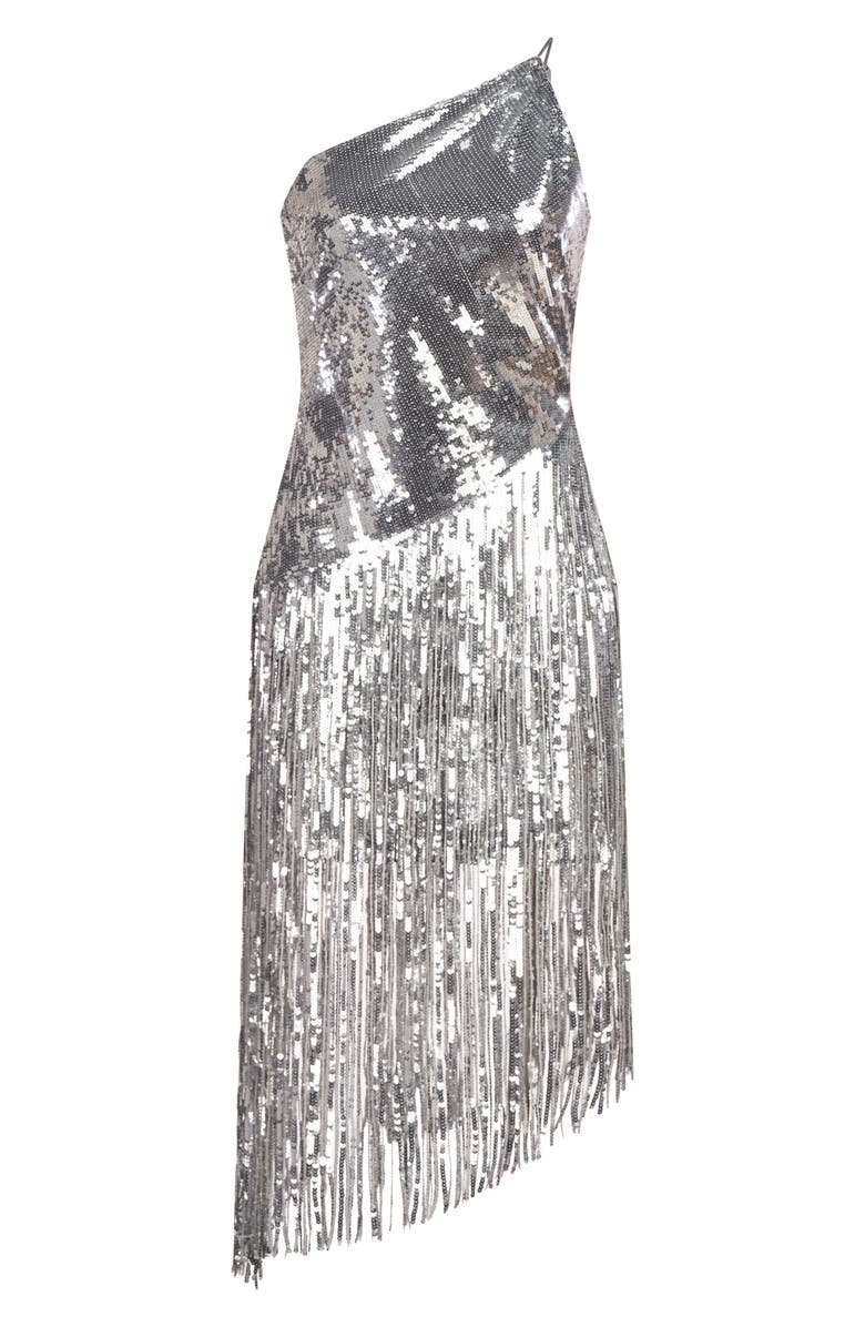 HALSTON Tonya Sequin Fringe One-Shoulder Cocktail Dress, Alternate, color,
