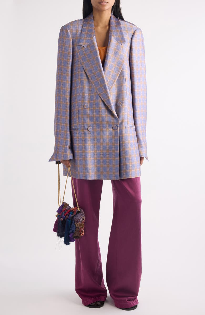 Dries Van Noten Blink Spray Check Oversize Blazer, Alternate, color, Blue/ Peach