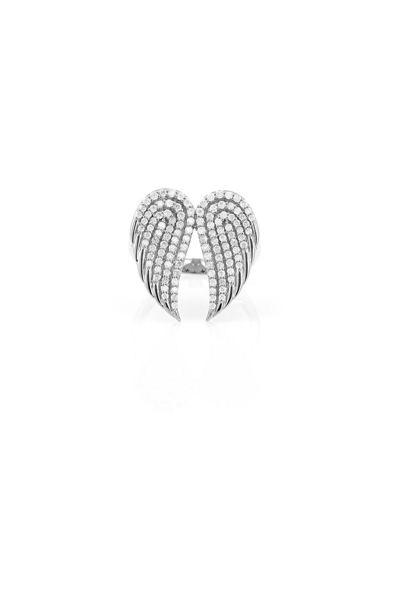 Diamond Folded Angel Wing Ring, Alternate, color, Sterling Silver