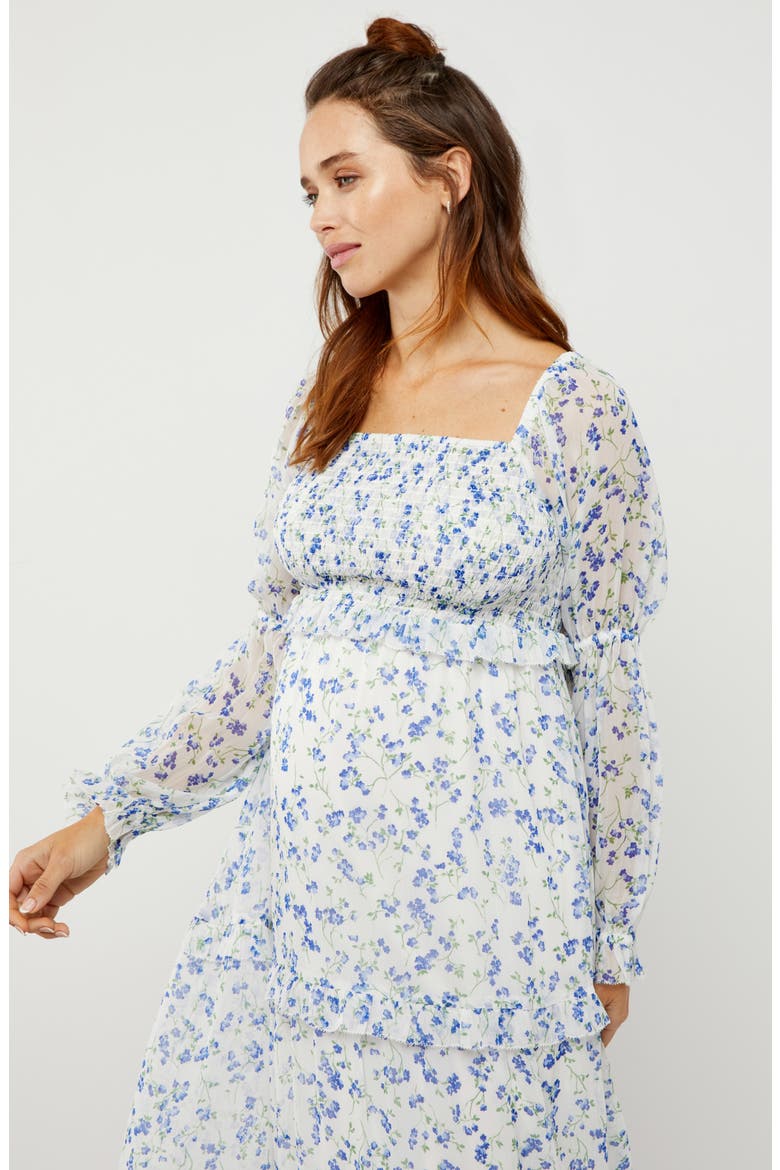 Smocked Floral Maternity Dress, Alternate, color, WHITE FLORAL