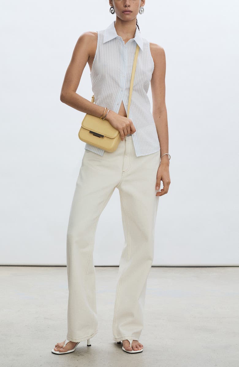 MANGO Stripe Seersucker Sleeveless Button-Up Shirt, Alternate, color, Blue