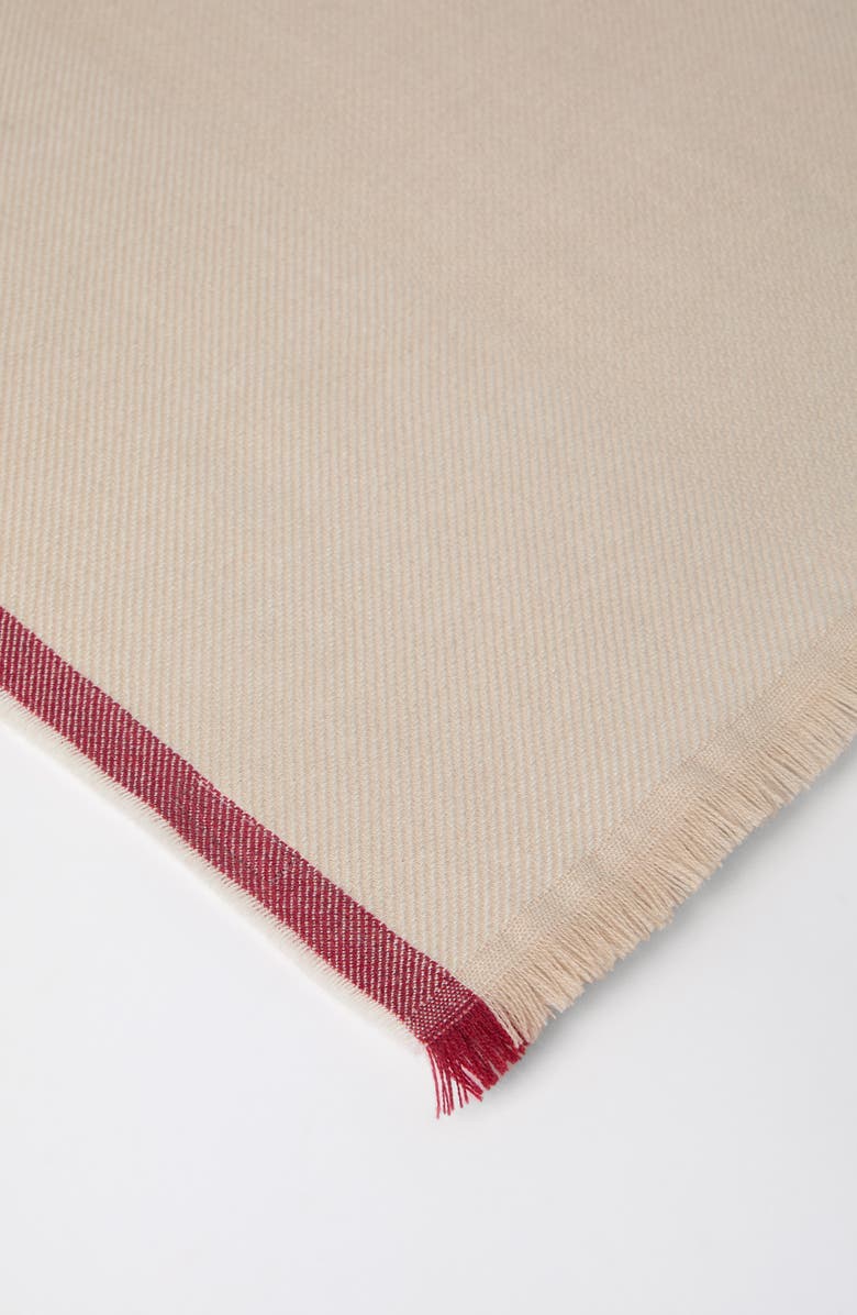 Brunello Cucinelli Wool and cashmere diagonal scarf with striped edge, Alternate, color,