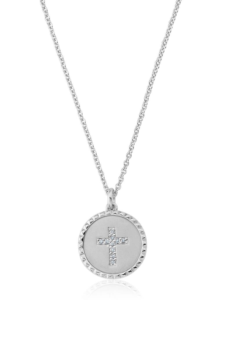 Brilliant Round Cross Medallion Pendant Necklace, Main, color, PURE PLATINUM/ CLEAR STONE