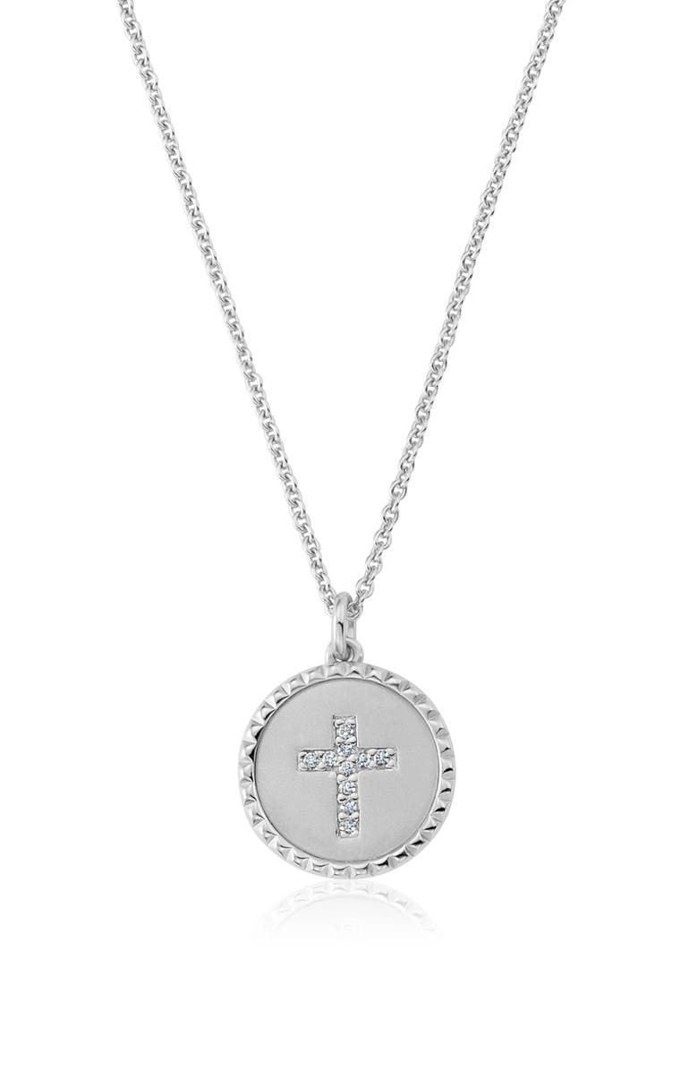 Crislu Brilliant Round Cross Medallion Pendant Necklace, Main, color, Pure Platinum/ Clear Stone