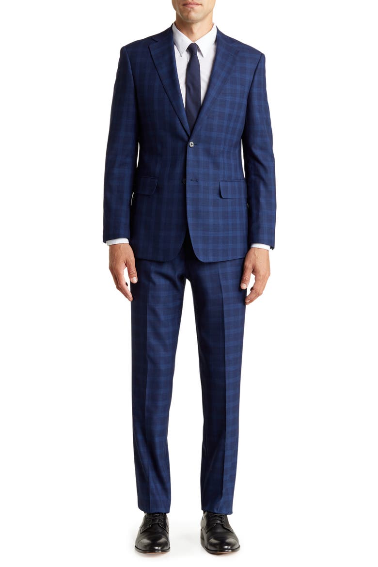Plaid Two Button Notch Lapel Suit, Main, color, BLUE