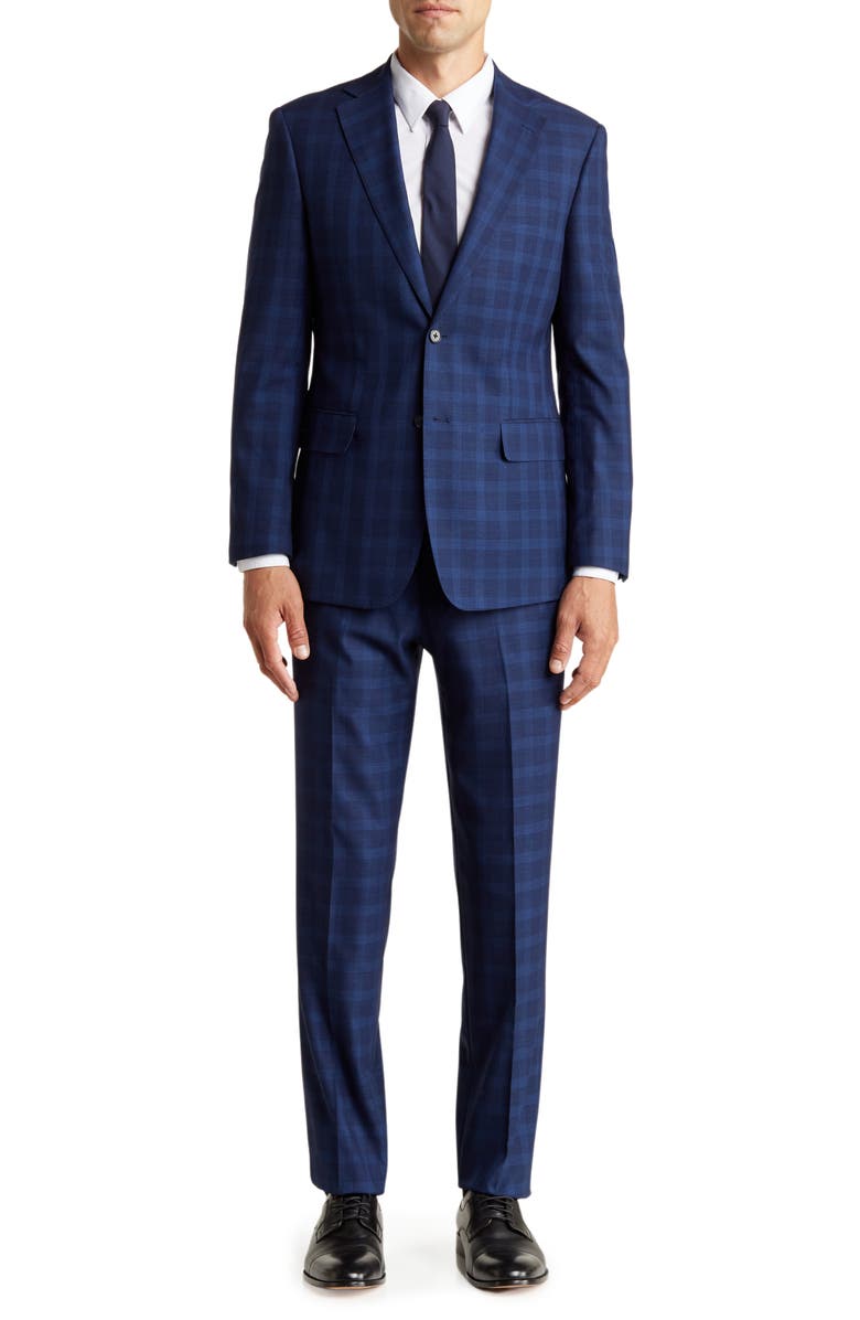 English Laundry Plaid Two Button Notch Lapel Suit, Main, color, Blue