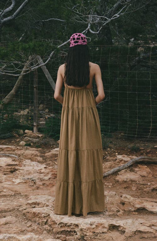 Mango Ruched Tiered Cotton Midi Sundress In Brown