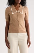 ELIE ELIE TAHARI Pointelle Puff Sleeve Cardigan