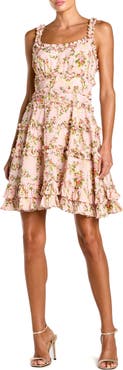 Mac Duggal Floral Square Neck Ruffle Mini Dress