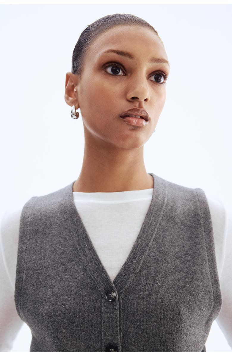 H&M Fine-knit Waistcoat, Alternate, color, Dark Gray Melange