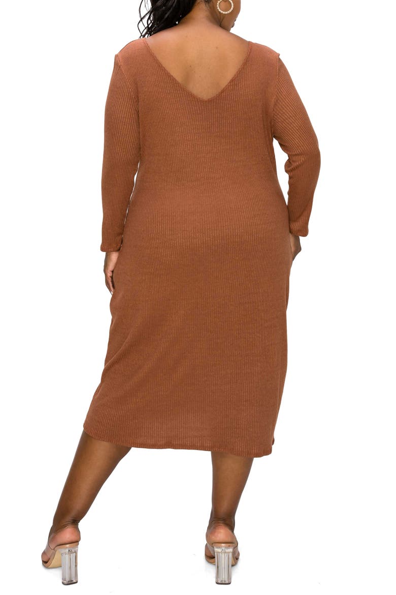 Scoop Neck Long Sleeves Rib Sweater Midi Dress, Alternate, color, CHESTNUT