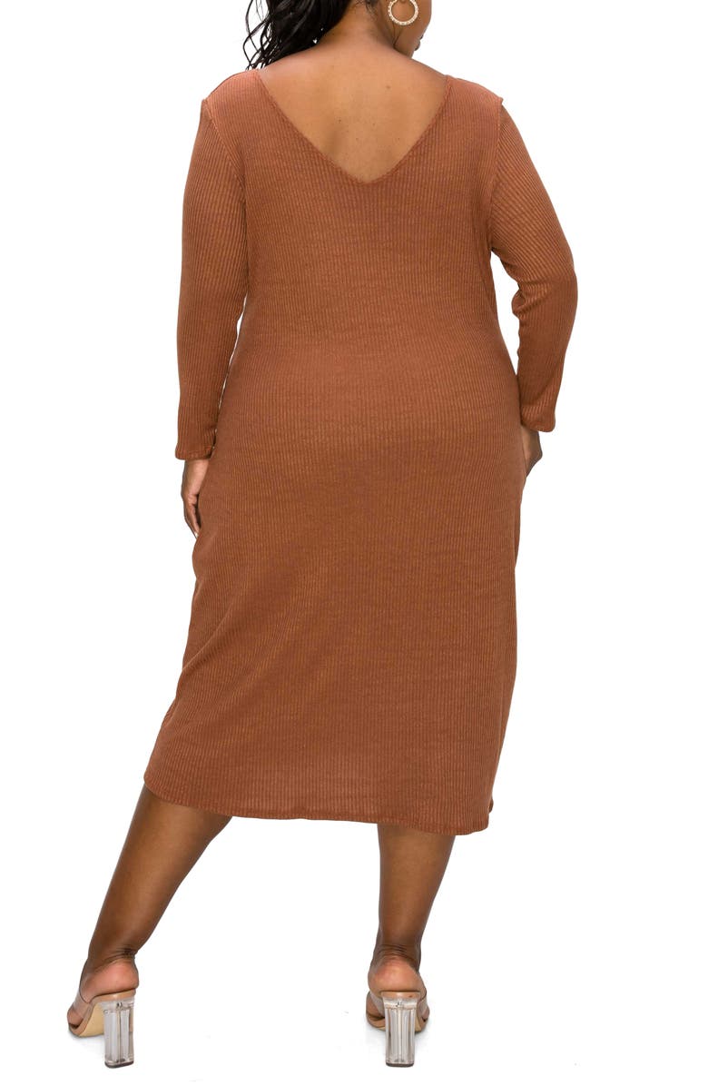L I V D Scoop Neck Long Sleeves Rib Sweater Midi Dress, Alternate, color, Chestnut