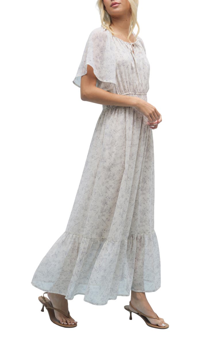 Flutter Sleeve Maxi Dress, Alternate, color, BLUE/ CREAM