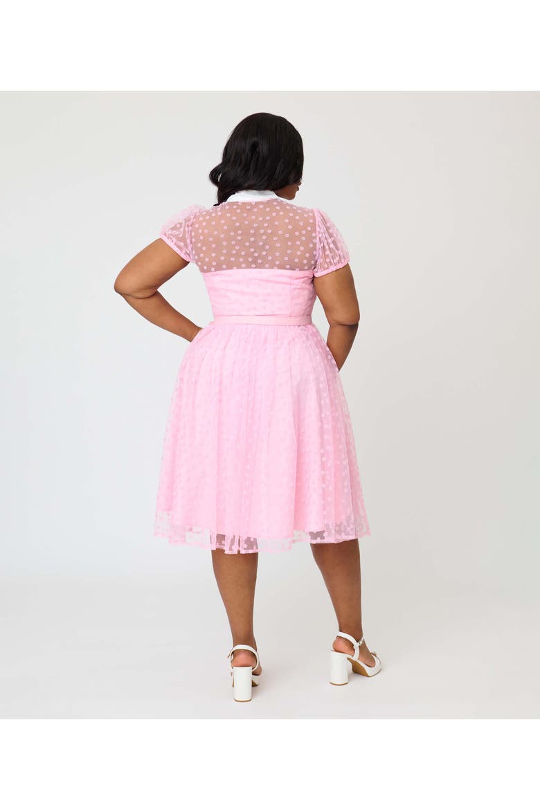 Plus Size 1950s Short Sleeve Collared Hollie Swing Dress, Alternate, color, Pink Daisy Print