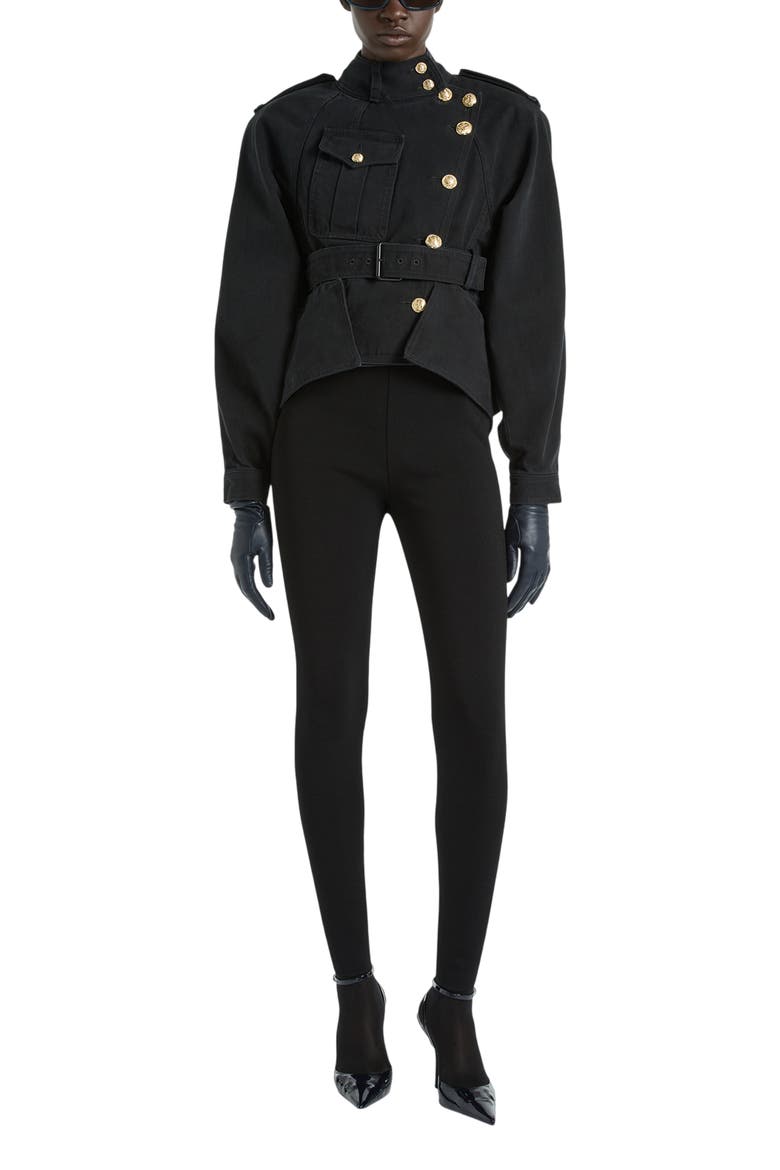 Denim Peplum Jacket, Main, color, black