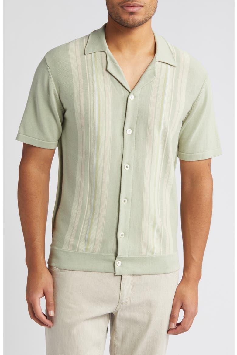 Silas Stripe Cotton Knit Camp Shirt, Main, color, SAGE IRIDESCENT MULTI