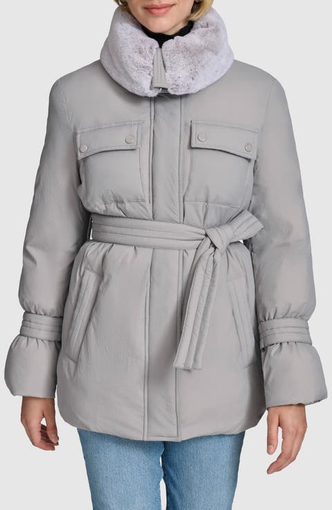 Laken Faux Fur Trim Belted Puffer Coat