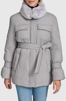 Andrew Marc Laken Faux Fur Trim Belted Puffer Coat