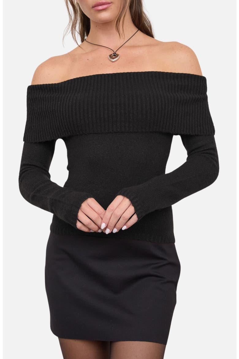 Off the Shoulder Foldover Sweater, Main, color, BLACK