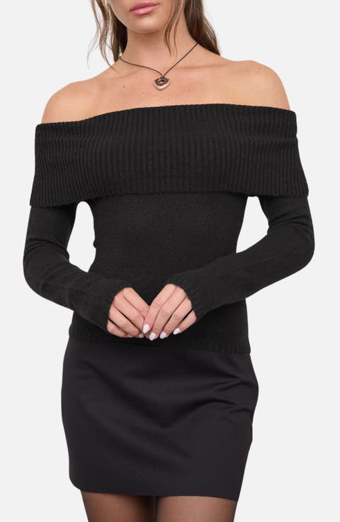 Off the Shoulder Foldover Sweater