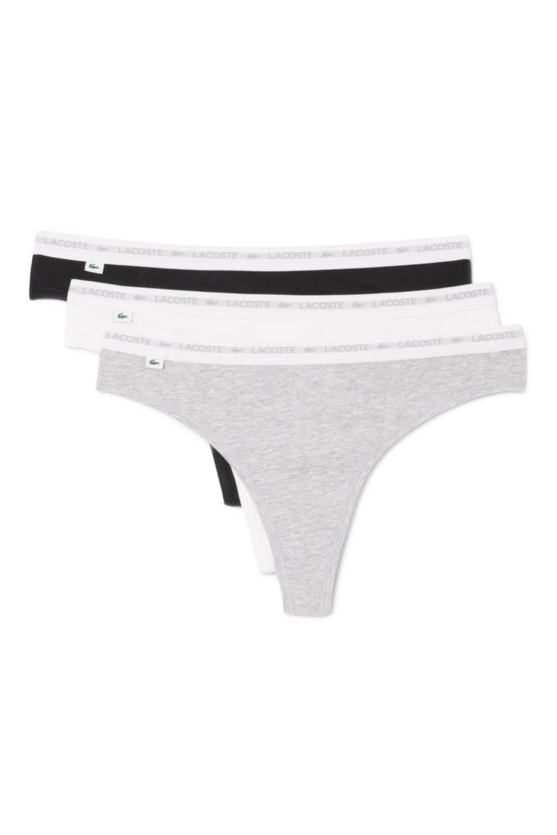3-Pack Stretch Cotton Thongs, Main, color, BLACK/ WHITE/ SILVER CHINE