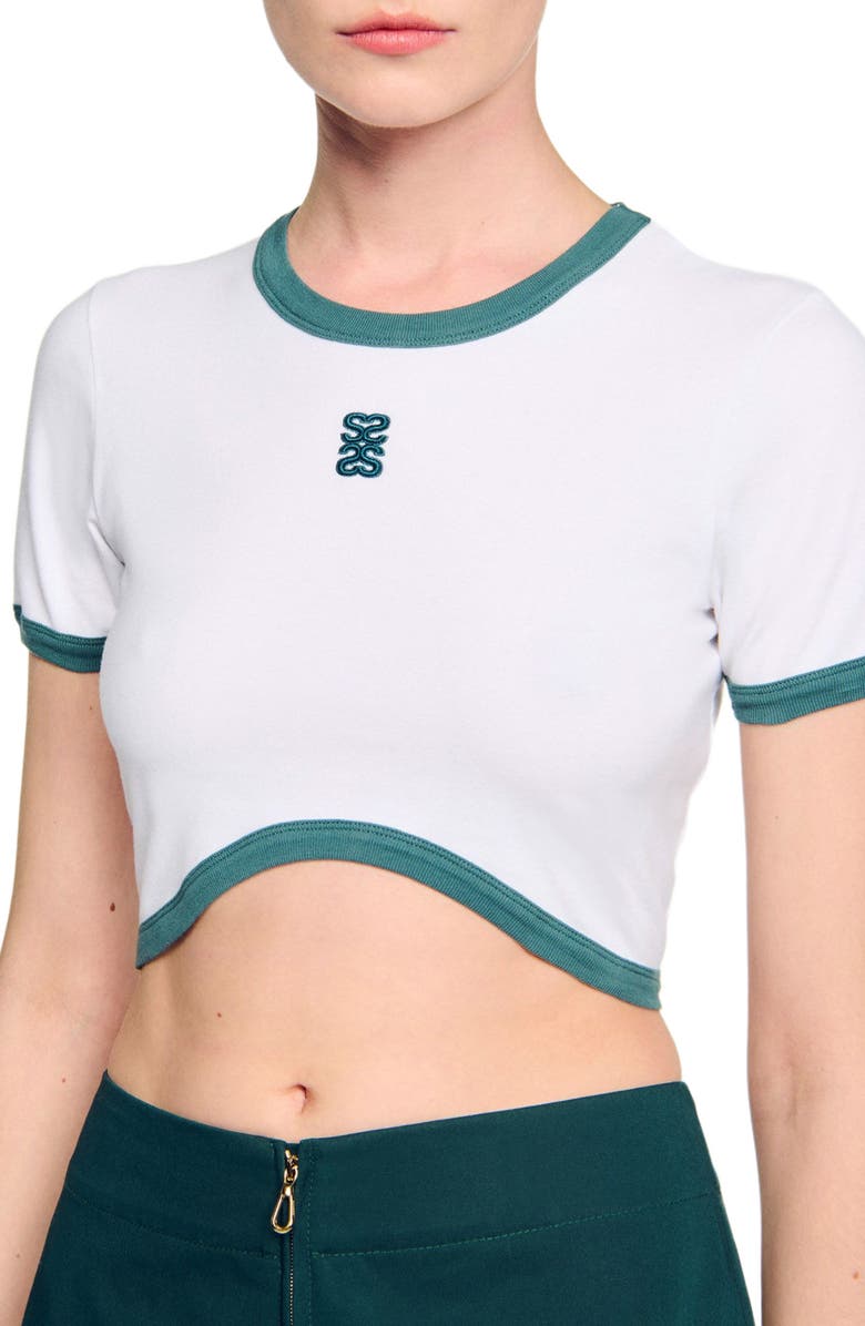 SANDRO Two-tone cropped T-shirt, Alternate, color, White