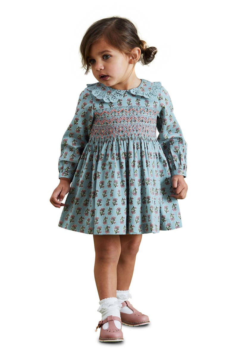 NEXT Kids' Floral Long Sleeve Shirred Bodice Cotton Dress, Alternate, color, 