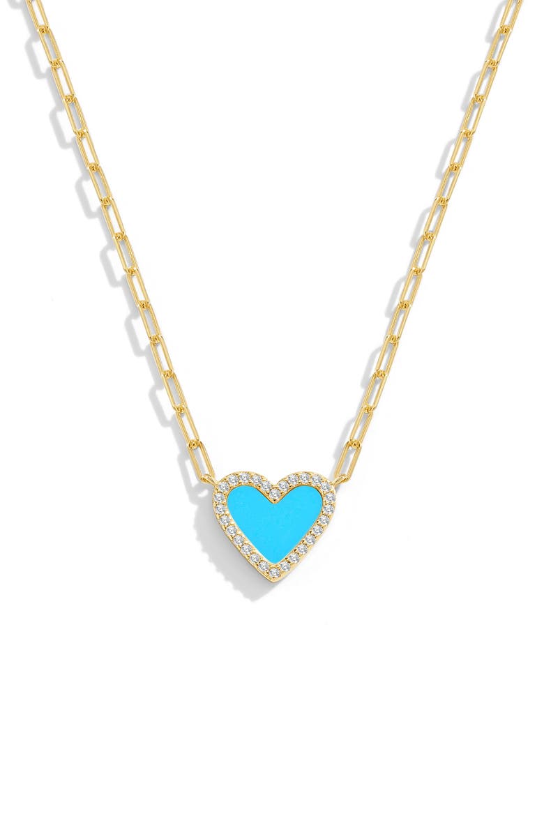 Dainty Heart Paperclip Necklace, Main, color, Turquoise