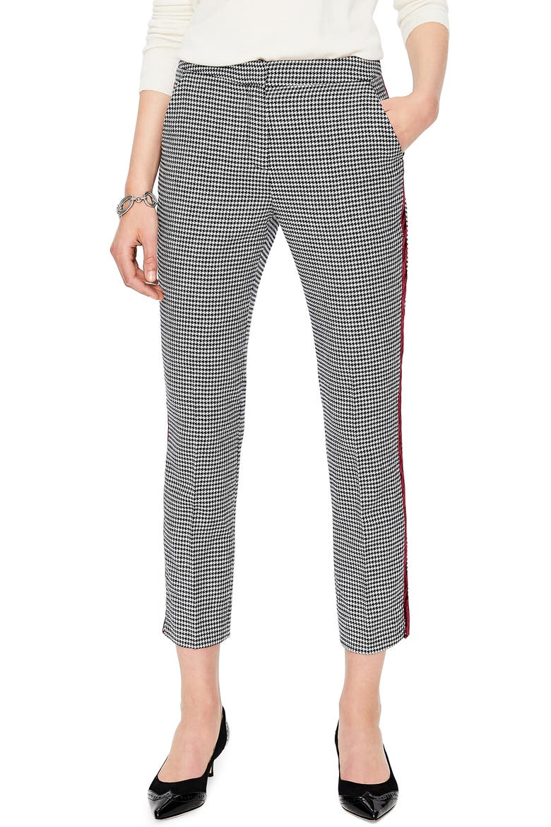 British Tweed Check Velvet Trim Pants, Main, color, AW18 NAVY AND IVORY PUPPYTOOTH